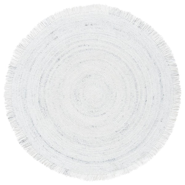SAFAVIEH Braided Ivory/Gray 5 ft. x 5 ft. Round Striped Geometric Area Rug