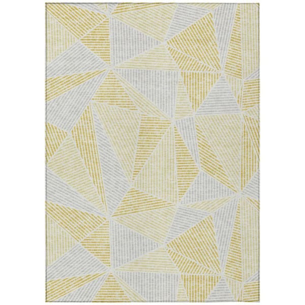 Gold, Gray, Wheat 9 ft. x 12 ft. Woven Geometric Polyester Rectangle Indoor/Outdoor Area Rug