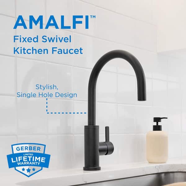 Amalfi Single Handle Deck Mount Standard Kitchen Faucet in Satin Black