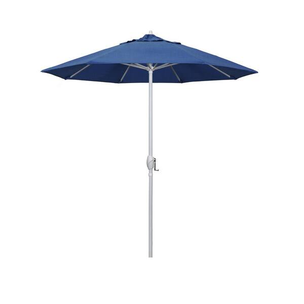 California Umbrella 7.5 ft. Matted White Aluminum Market Patio Umbrella Auto Tilt in Regatta Sunbrella