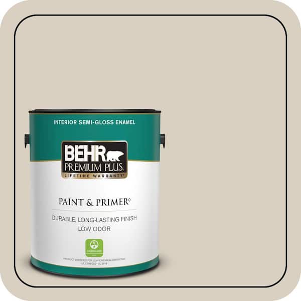 BEHR PREMIUM PLUS 1 gal. Designer Collection #DC-011 Gray Envelope Semi-Gloss Enamel Low Odor Interior Paint & Primer