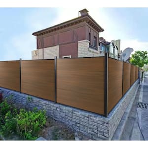 70.9 in. W x 70.9 in. H Brown Wood Plastic Composite Garden Fence WPC Outdoor Garden Fence without Column (9-Pices)