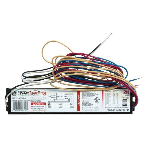 GE 120 to 277-Volt Electronic Program Start Ballast for 2 or 1-Lamp T8 Fixture (Case of 10)