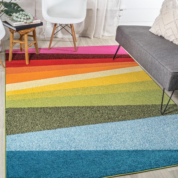 Prism Geometric Striped Orange/Green/Blue 4 ft. x 6 ft. Area Rug