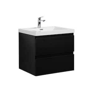 23.6 in. W x 19.7 in. D x 22.5 in. H Single Sink Floating Bath Vanity with White Cultured Marble Top in Black