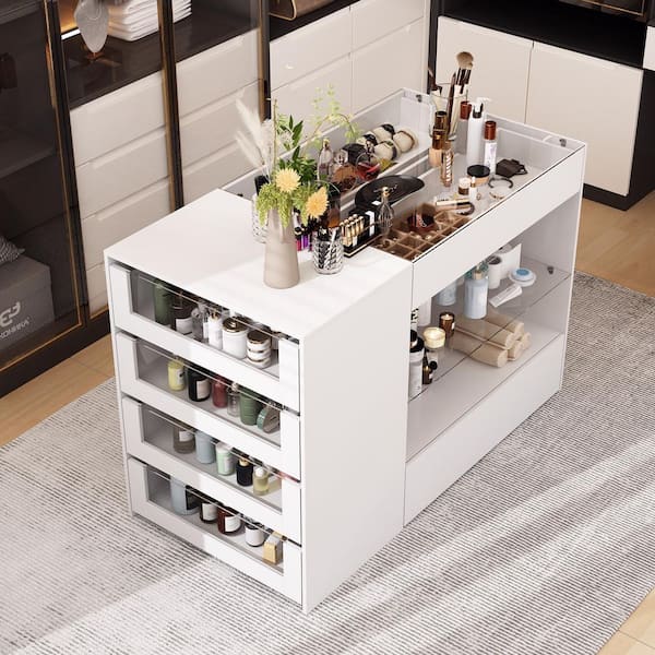 Homsee Glass Top 8-Drawers Dresser ,Display Cabinet,Manicure Nail Table,Bedroom/Kitchen Island,Makeup Table