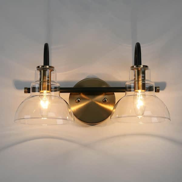 Zevni 14.5 in. 2-Light Polished Brass Modern Bathroom Vanity Light