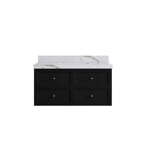 Willow Collections Roswell 42 in. Single Sink Freestanding Black Bath Vanity with Calacatta Gold Qt. Top Unassembled