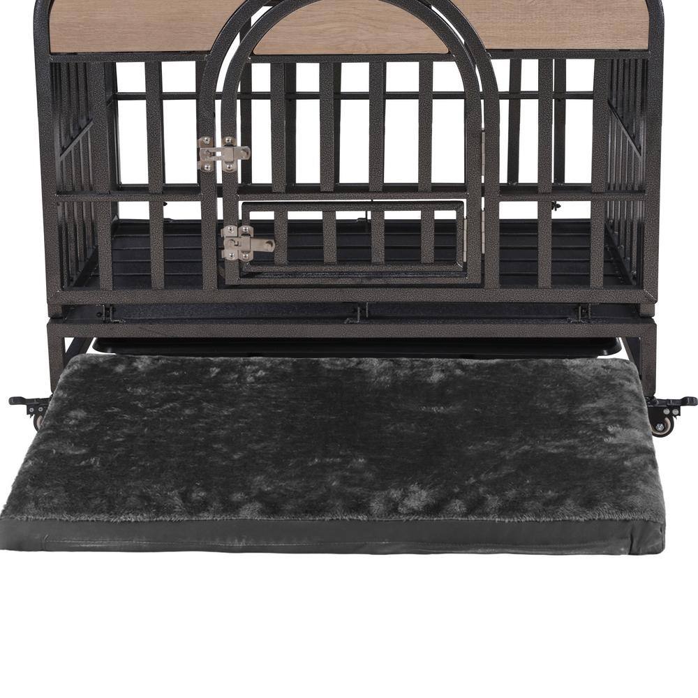 Large Gray Rolling Heavy Duty Dog Crate with Removable Trays