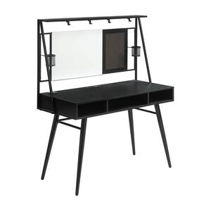 46.5 in. Rectangular Black and Gray Wood Top 0-Drawer Writing Desk with Metal Frame