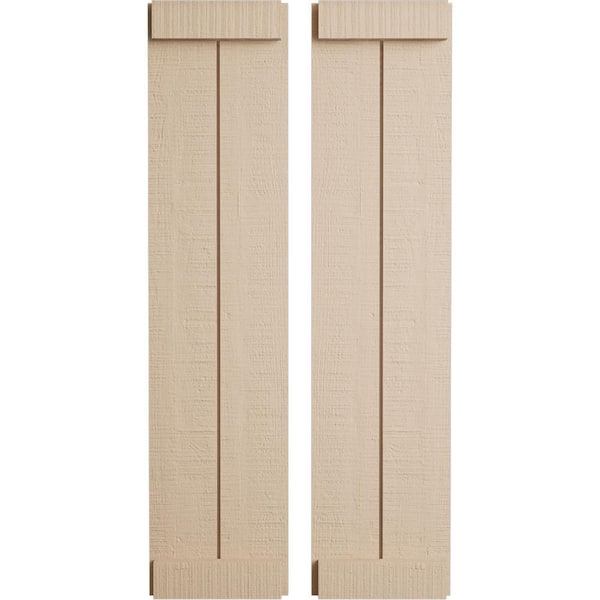 Ekena Millwork 11 in. x 32 in. Timberthane Polyurethane 2-Board Joined Board-n-Batten Rough Cedar Faux Wood Shutters, End Batten Pair