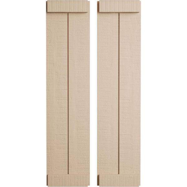 Ekena Millwork 11 in. x 58 in. Timberthane Polyurethane 2-Board Joined Board-n-Batten Rough Cedar Faux Wood Shutters, End Batten Pair