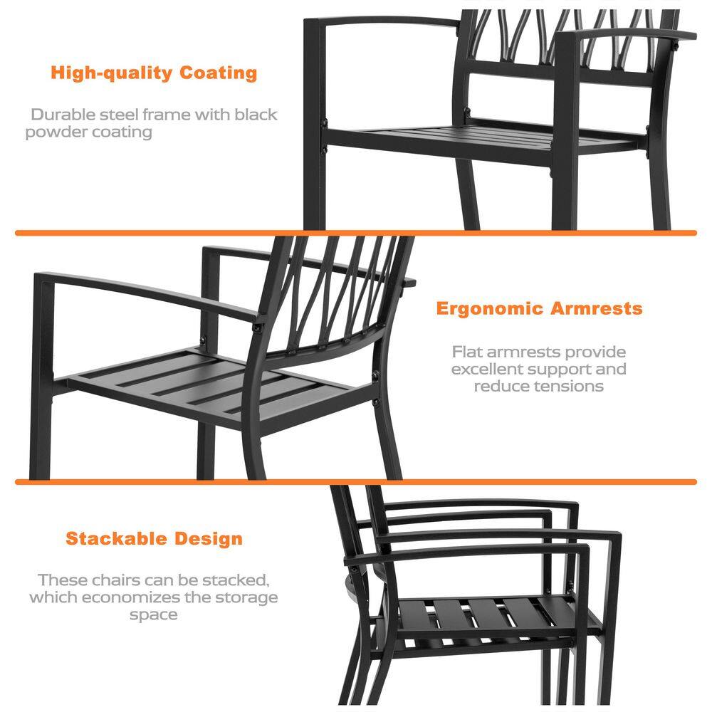 Modern Black Iron 5-Piece Outdoor Dining Set with Square Table