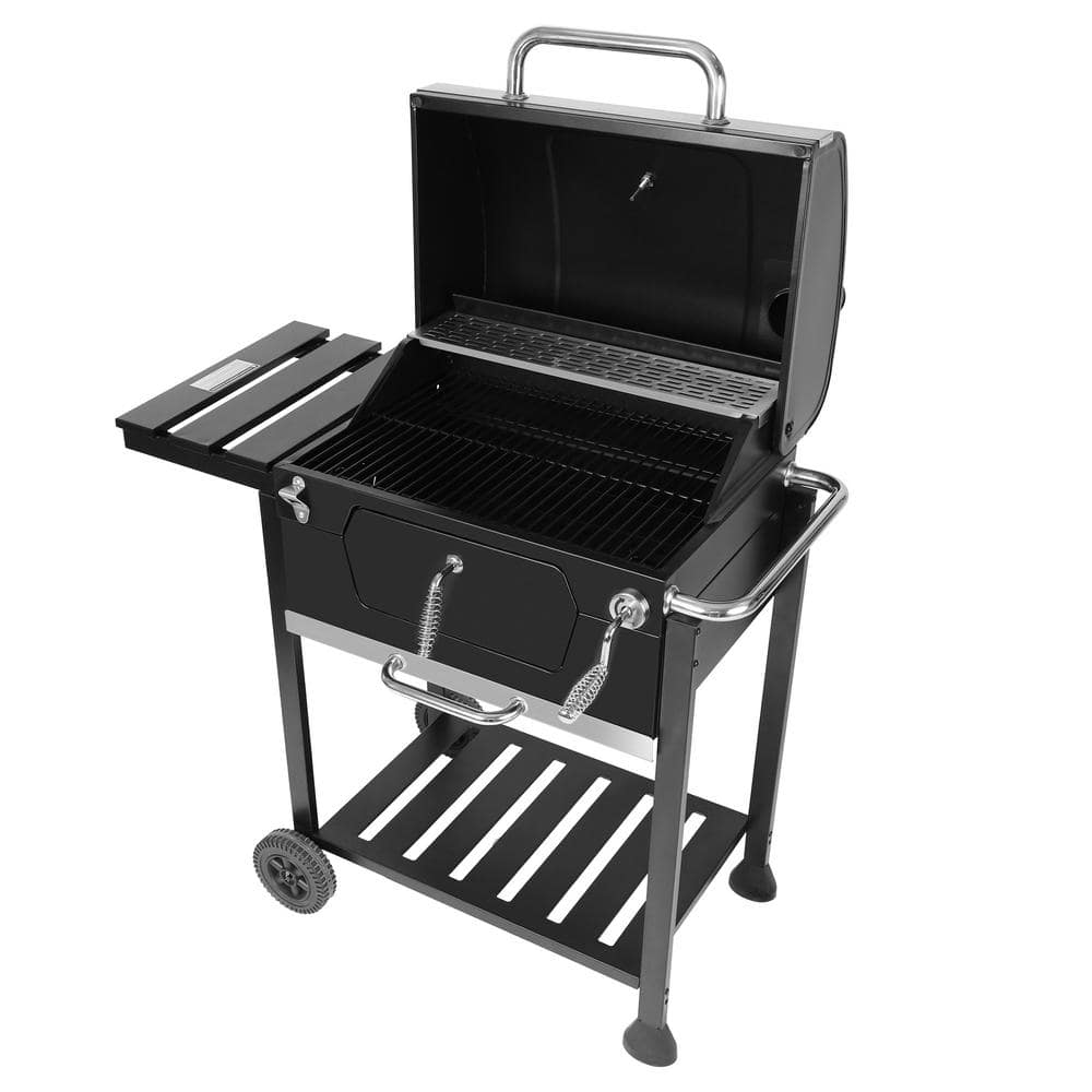 Royal Gourmet 24-Inch Black Barrel Charcoal Grill with Side Table