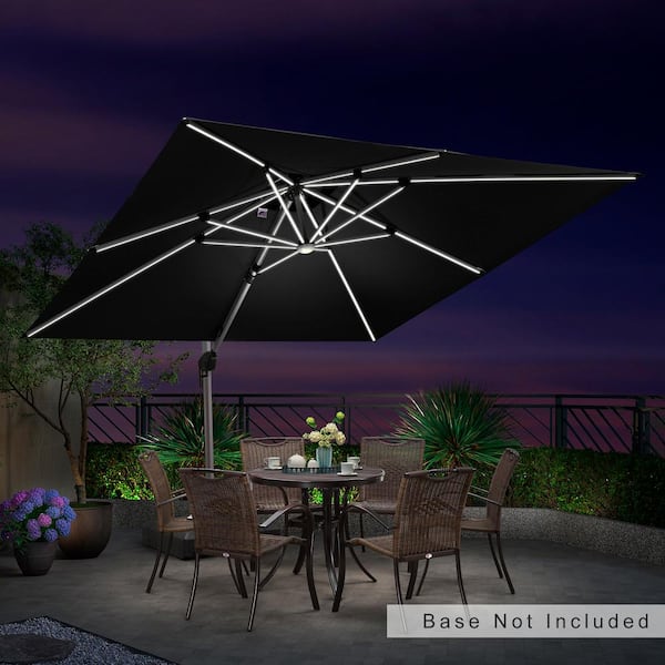 PURPLE LEAF 10 ft. Square Solar Powered LED Patio Umbrella Outdoor Cantilever Umbrella Heavy-Duty Sun Umbrella in Black