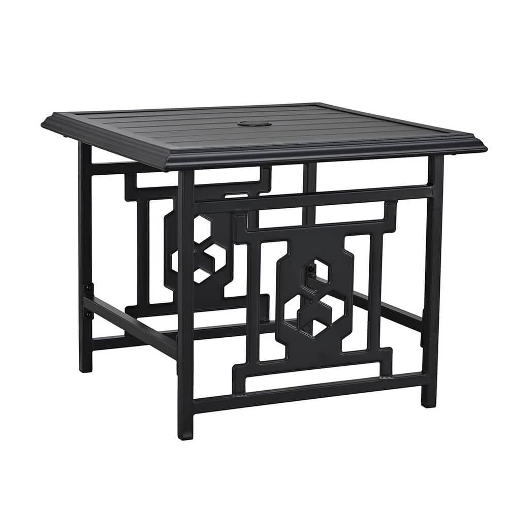 Black Metal Outdoor Side Table with Umbrella Hole