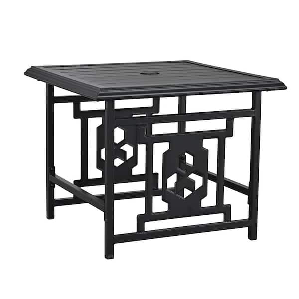 Unbranded Black Metal Outdoor Side Table with Umbrella Hole