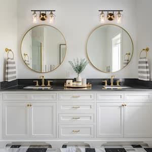 Jallie 14 in. Modern 2-Light Black Wall Sconce Brass Gold Transitional Bath Lighting Water Glass Bathroom Vanity Light