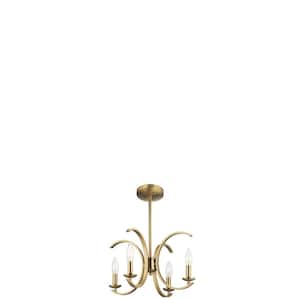 Cassadee 4-Light Natural Brass Contemporary Candle Kitchen Convertible Pendant Hanging Light to Semi-Flush