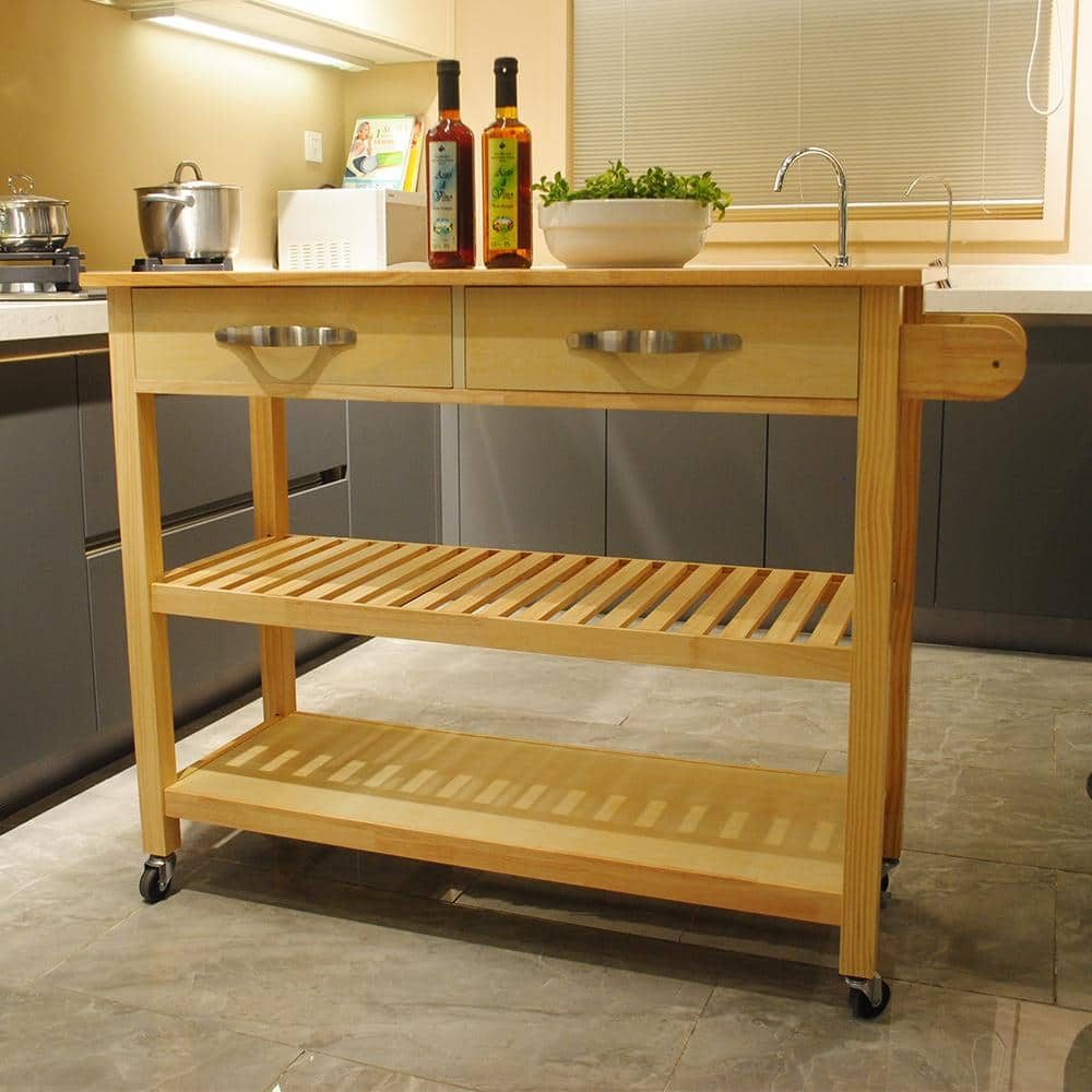 ANTFURN Natural Kitchen Cart With Drawers And Wheels And Shelf HDYX The Home Depot