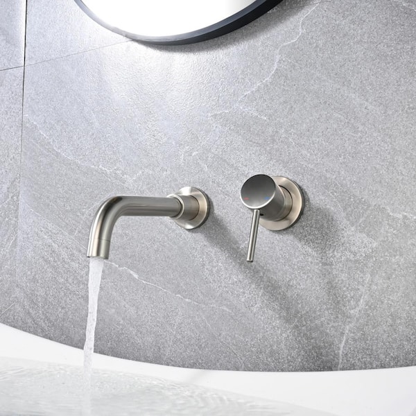 IVIGA Swivel 8 in. Single Handle Wall Mounted Faucet with Flange and Rough-in Valve Bathroom Faucet in Brushed Nickel