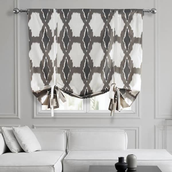 Exclusive Fabrics & Furnishings Sorong Gray Printed Cotton Rod Pocket Room Darkening Tie-Up Window Shade - 46 in. W x 63 in. L (1 Panel)