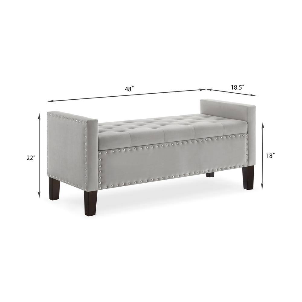 Gray Velvet 48" Backless Storage Bench with Nail Trim
