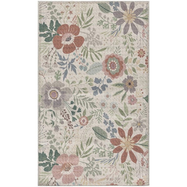 3 ft. x 5 ft. Pink Floral Power Loom Non Skid Area Rug