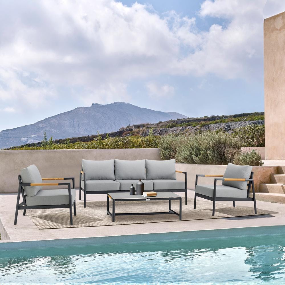 Royal Black 4-Piece Aluminum Patio Conversation Set with Cushions