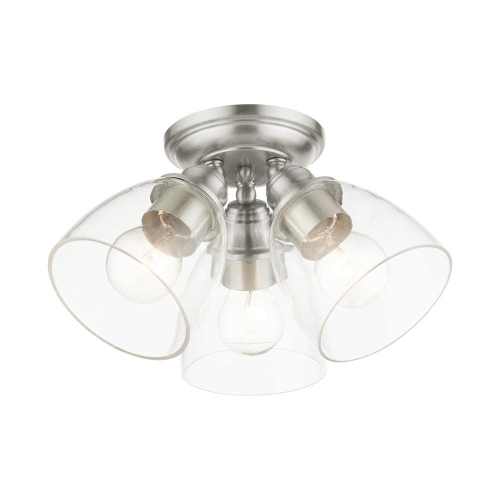 Montgomery Brushed Nickel 3-Light Flush Mount with Clear Glass