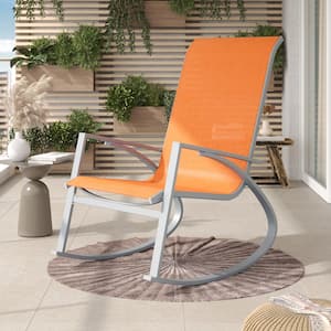 Antonio Gray Metal Outdoor Rocking Chair with Orange Sling Fabric