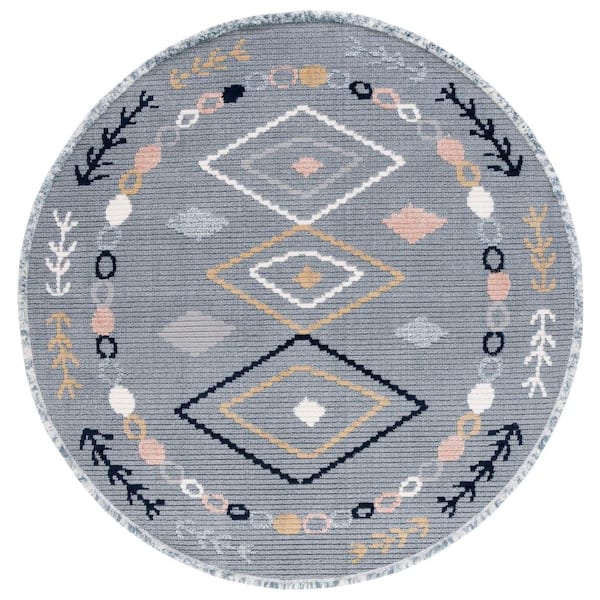 SAFAVIEH Marrakesh Gray/Multi 7 ft. x 7 ft. Round Geometric Striped Area Rug