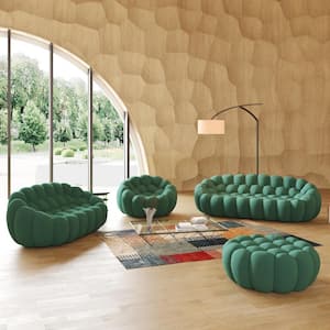 98.43 in. W Flared Arm 3D-Knitted Polyester 4-Piece Curved Modular Sectional Sofa in Green with Ottoman