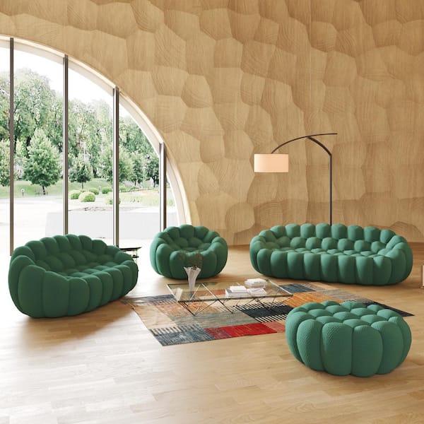 98.43 in. W Flared Arm 3D-Knitted Polyester 4-Piece Curved Modular Sectional Sofa in Green with Ottoman