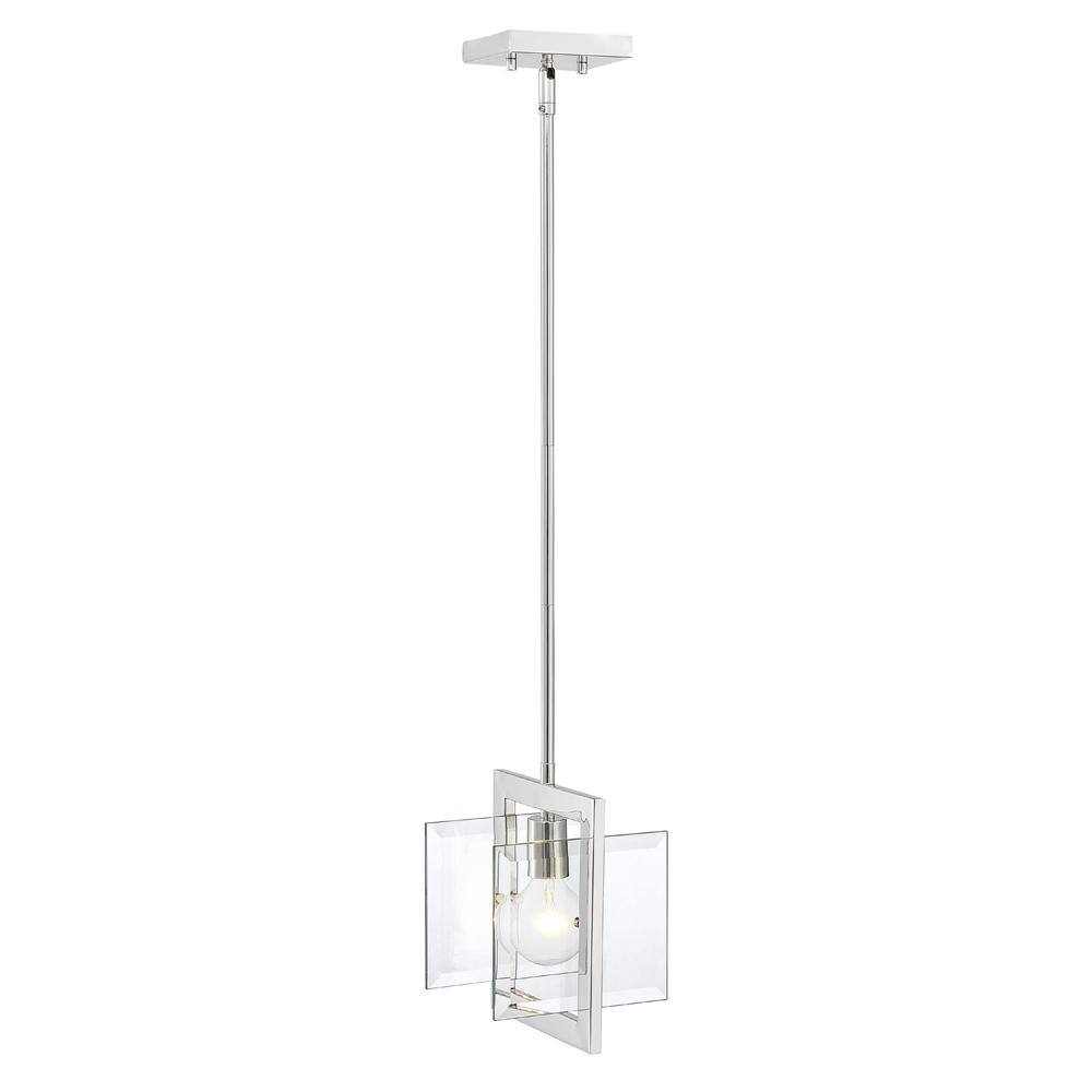 Ethan Clear Beveled Glass Mini-Pendant with Polished Nickel Frame