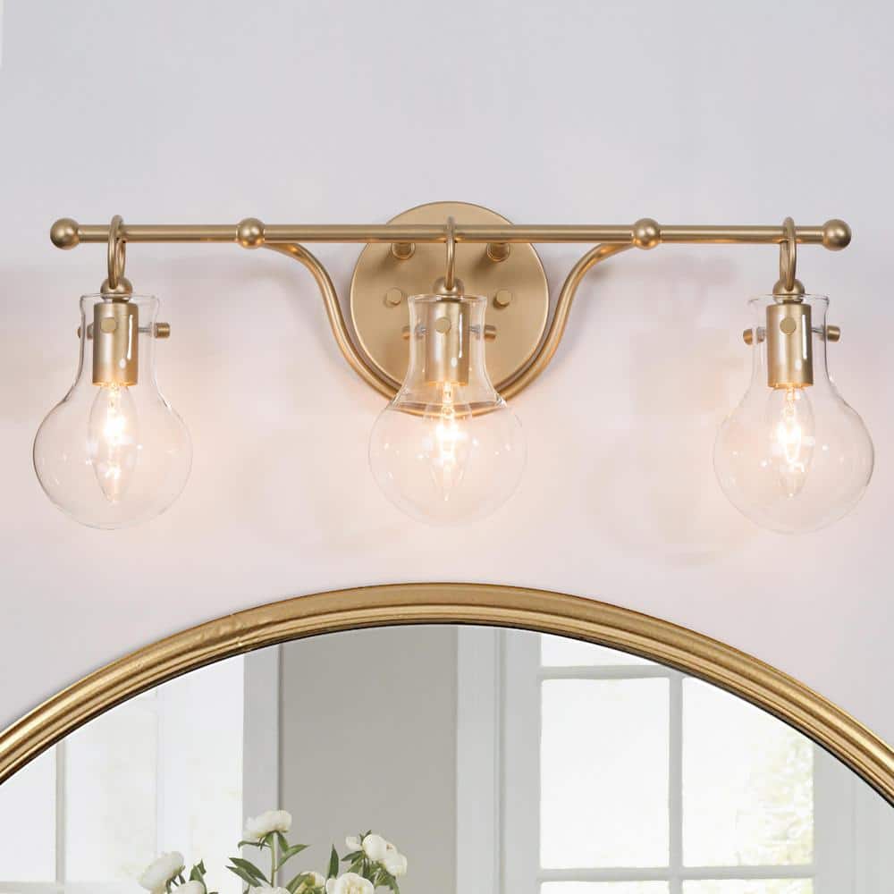 LNC Modern 21 in. 3Light Brass Gold Bath Vanity Light with Globe Clear