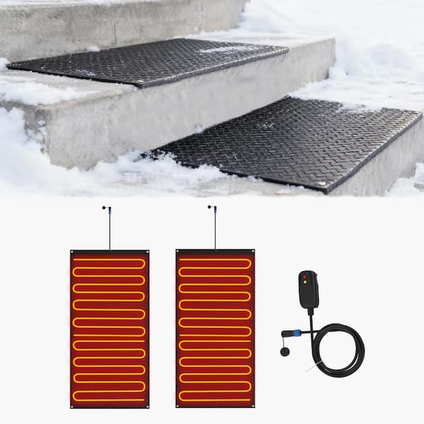 Snow Melting Mat 30 in. x 60 in. Non Slip Rubber Heat Mat 3 in. /h Speed Snow and Ice Melts Pads for Sidewalks, 2 Pcs