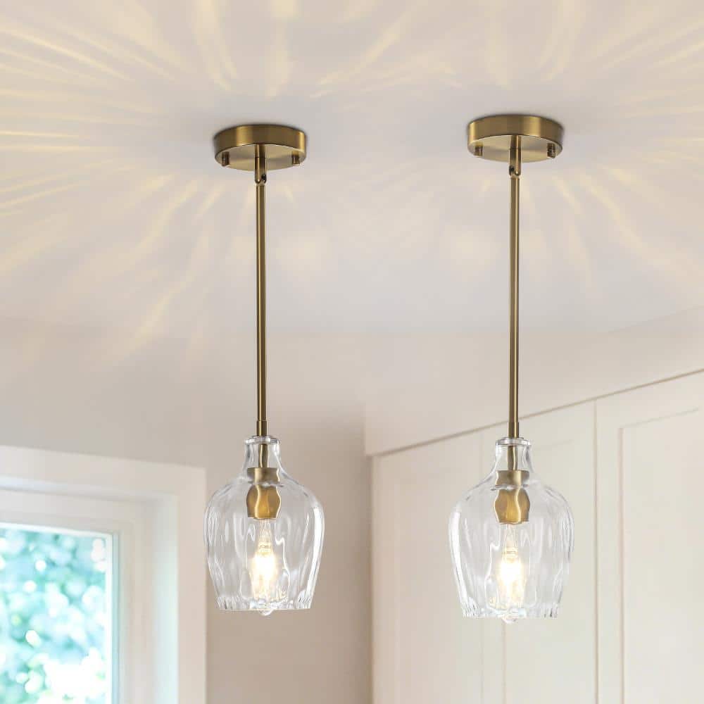 (2-Pack) 5.9 in. 1-Light Modern Gold Adjustable Hanging Pendant Light with Clear Hammered Glass Shade for Kitchen Island price history on PriceWatchPro