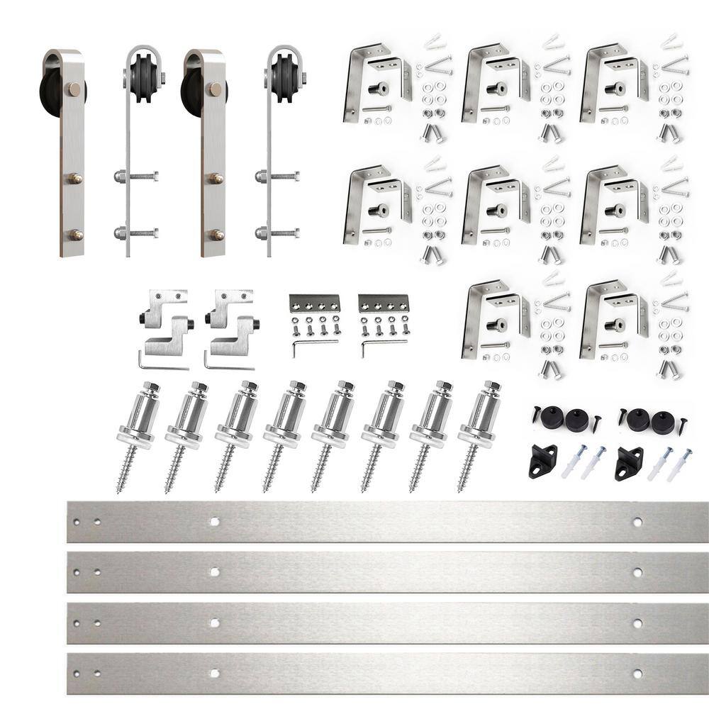 Brushed Nickel Double Track Bypass Sliding Barn Door Hardware Kit