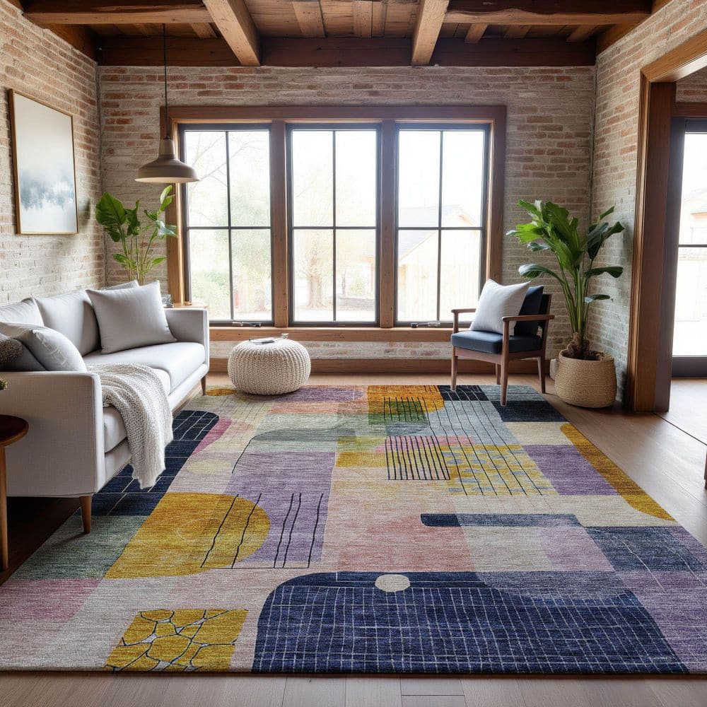 Mayfield Premium Machine Washable Abstract AMF1116 Plum 9 ft. x 12 ft. Area Rug price history on PriceWatchPro