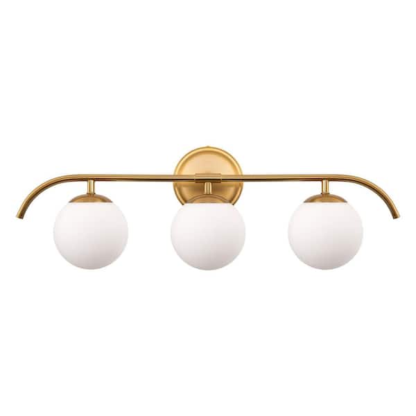 Emeritpro 24 in. 3-Light Gold Vanity Light Fixture with Frosted Glass Globes Shade Wall Sconce for Vanity Mirror and Hallway