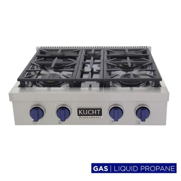 Kucht Professional 30 in. Liquid Propane Gas Range Top in Stainless Steel with Royal Blue Knobs with 4 Burners
