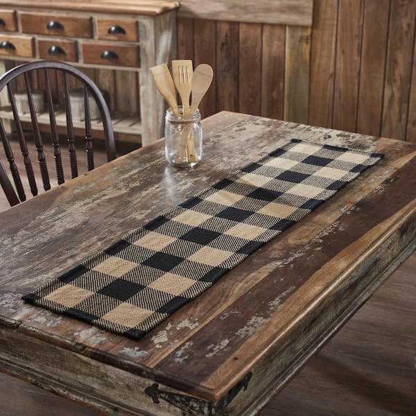 VHC Brands Black Check 12 in. W x 48 in. L Black Checkered cotton Blend Table Runner