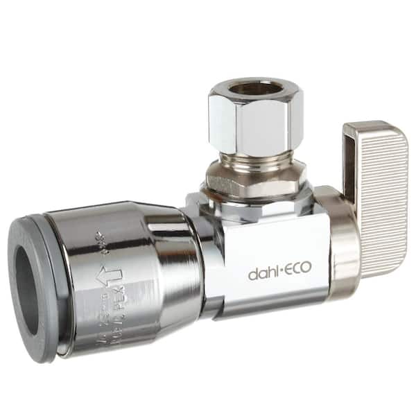 DAHL 1/2 in. QUICK-GRIP x 3/8 in. O.D. Comp, Supply Stop, Angle, Plated, Lead-Free