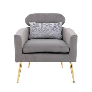Modern Gray Velvet Accent Arm Chair with Golden Feet