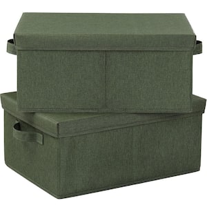 25 Qt. Linen Clothes Storage Bin with Lid in Green (2-Box)