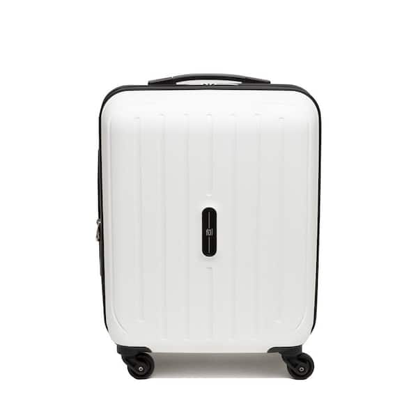 white rolling luggage