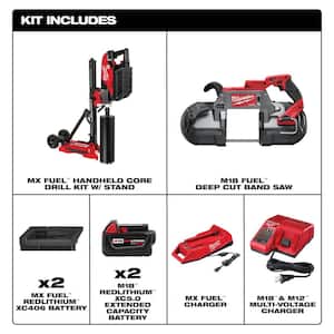 MX FUEL Lithium-Ion Cordless Handheld Core Drill Kit with M18 FUEL Deep Cut Band Saw Kit