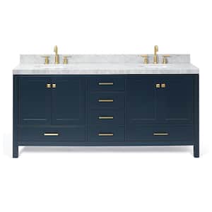 Cambridge 72 in. W x 22 in. D x 36.5 in. H Double Freestanding Bath Vanity in Midnight Blue with Carrara Marble Top