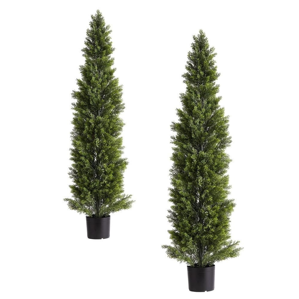 Artificial Topiary Cedar Trees 60 in 2-Pack Faux Pine Shrubs PE Leaves Iron Trunk Cement Base for Porch Patio Office price history on PriceWatchPro